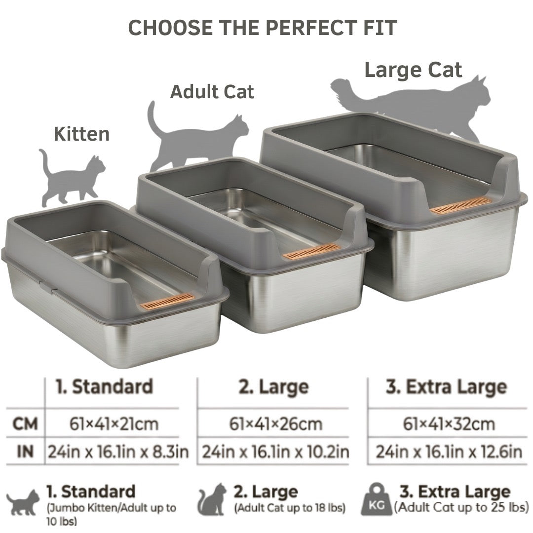 Stainless Steel Cat Litter Box with High Sides & Anti-Splash Guard – Durable, Easy-to-Clean Design