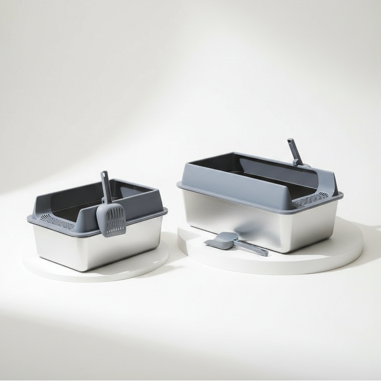 Stainless Steel Cat Litter Box with High Sides & Anti-Splash Guard – Durable, Easy-to-Clean Design