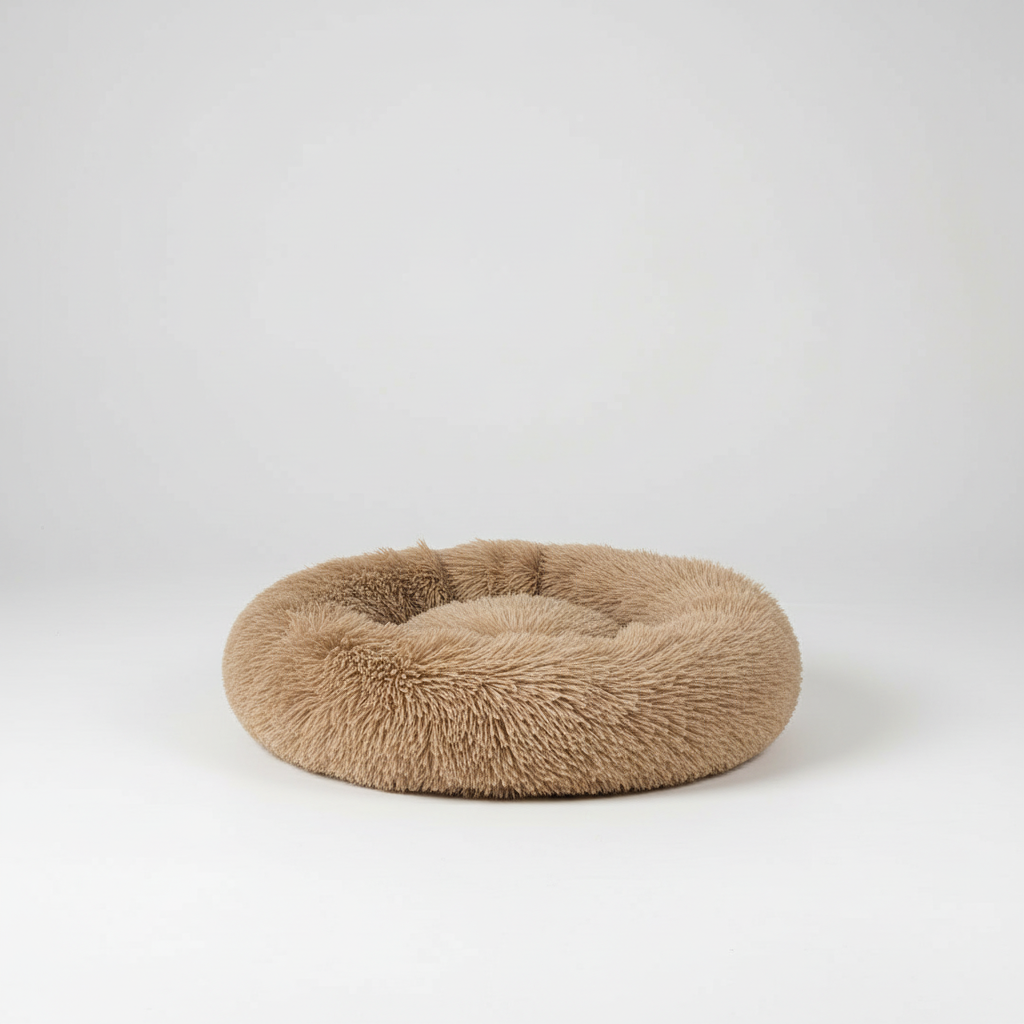 Fluffy Calming Pet Bed – Round Donut Plush Cushion for Cats & Dogs