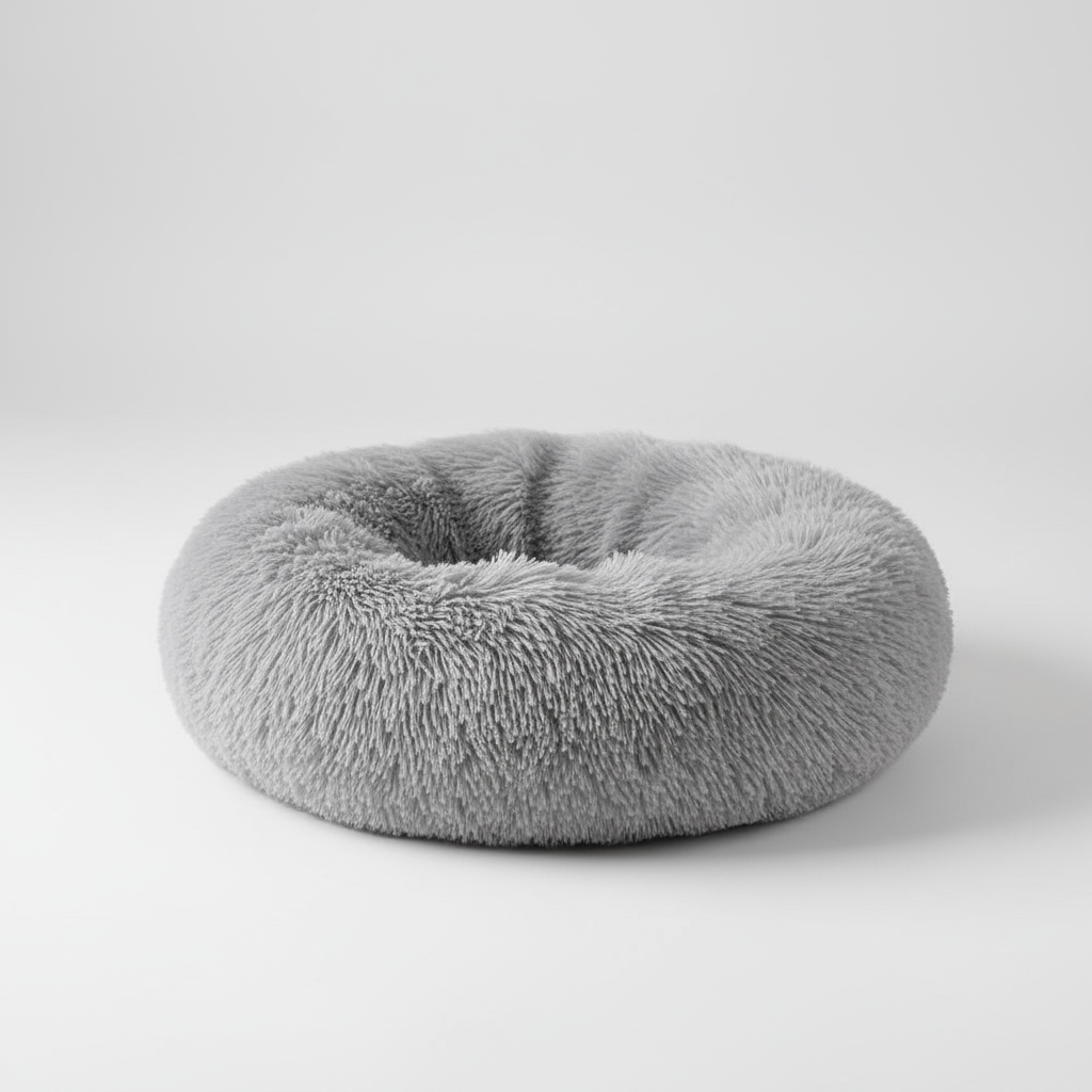 Fluffy Calming Pet Bed – Round Donut Plush Cushion for Cats & Dogs