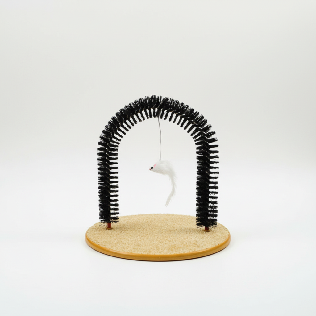 Cat Self-Grooming Arch Scratcher with Massage Brush &amp; Toy – 3-in-1 Grooming, Scratching &amp; Play Station