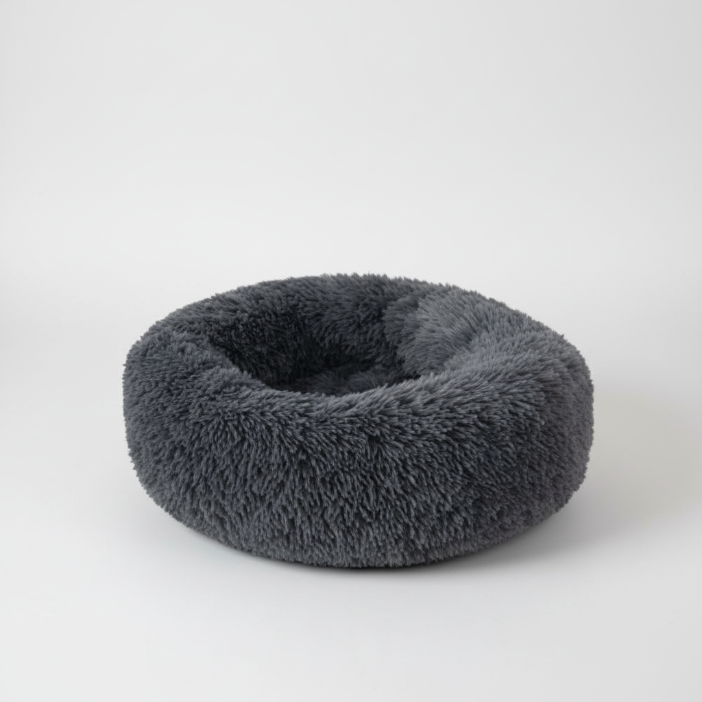 Fluffy Calming Pet Bed – Round Donut Plush Cushion for Cats & Dogs