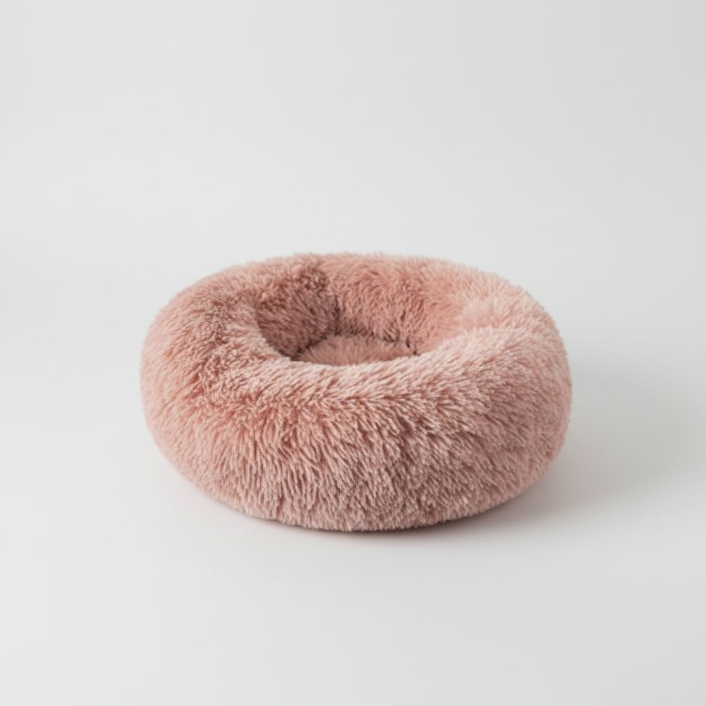 Fluffy Calming Pet Bed – Round Donut Plush Cushion for Cats & Dogs