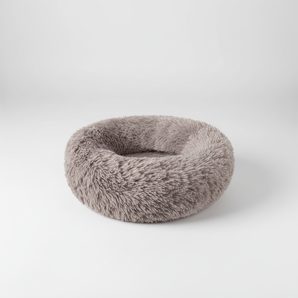 Fluffy Calming Pet Bed – Round Donut Plush Cushion for Cats & Dogs