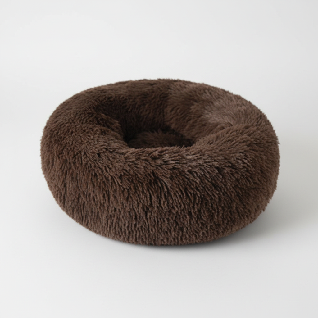 Fluffy Calming Pet Bed – Round Donut Plush Cushion for Cats & Dogs