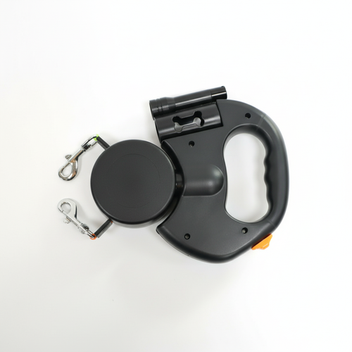 4-in-1 Retractable Dog Leash with Flashlight, Waste Bag Dispenser & Dual Leads