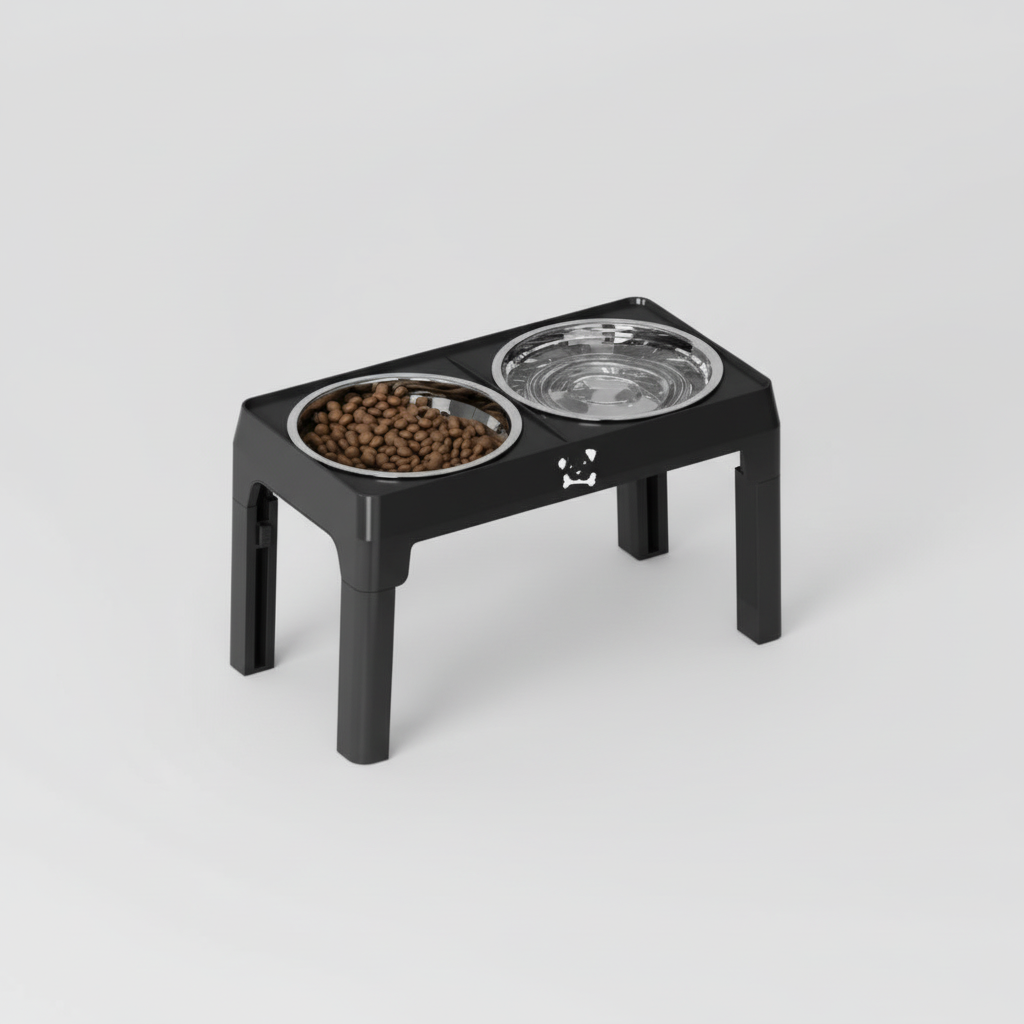 Adjustable Cat Dog Bowl Feeder – Dual Stainless Steel Bowls for Food & Water