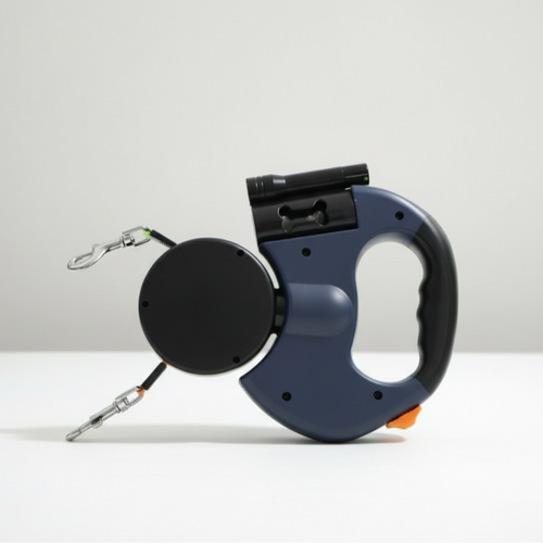 4-in-1 Retractable Dog Leash with Flashlight, Waste Bag Dispenser & Dual Leads