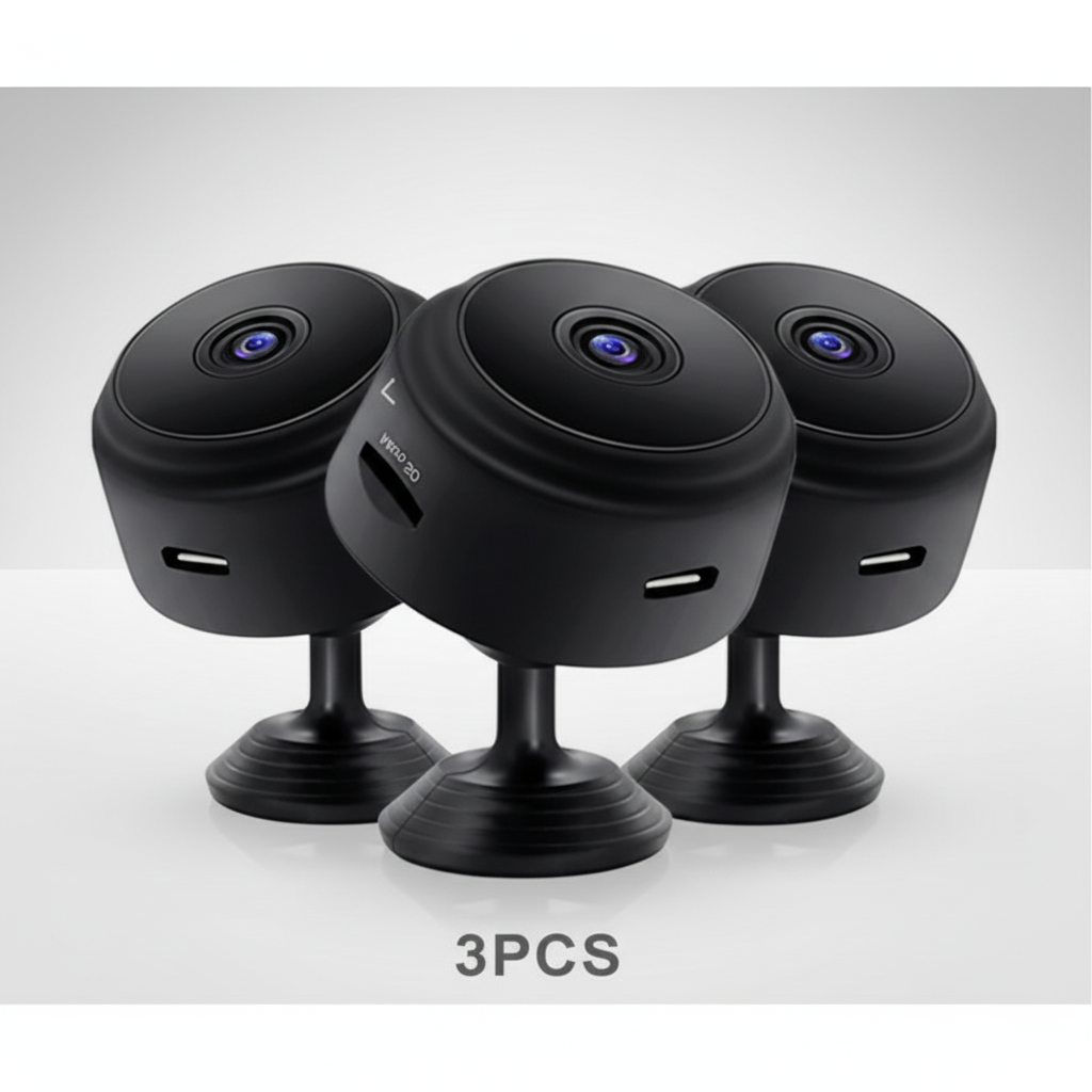 [Ultra HD | Wireless] 3-Pack Mini Wireless Surveillance Camera - 1080P Full HD, Built-in Battery