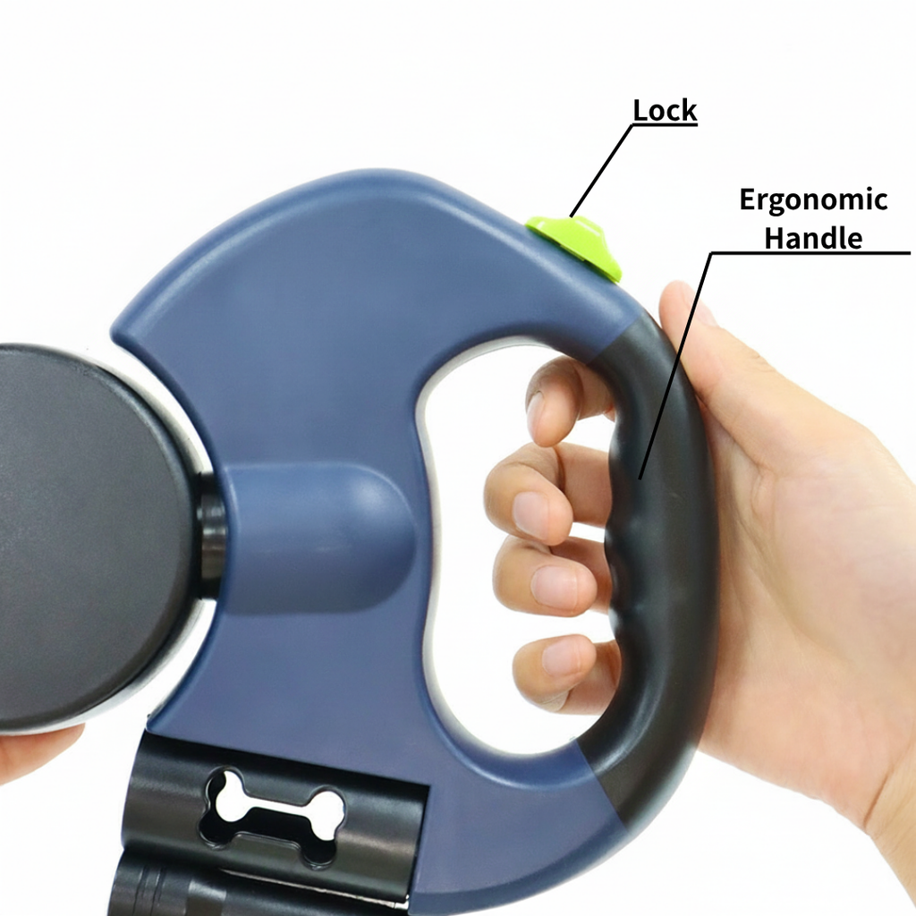 4-in-1 Retractable Dog Leash with Flashlight, Waste Bag Dispenser & Dual Leads