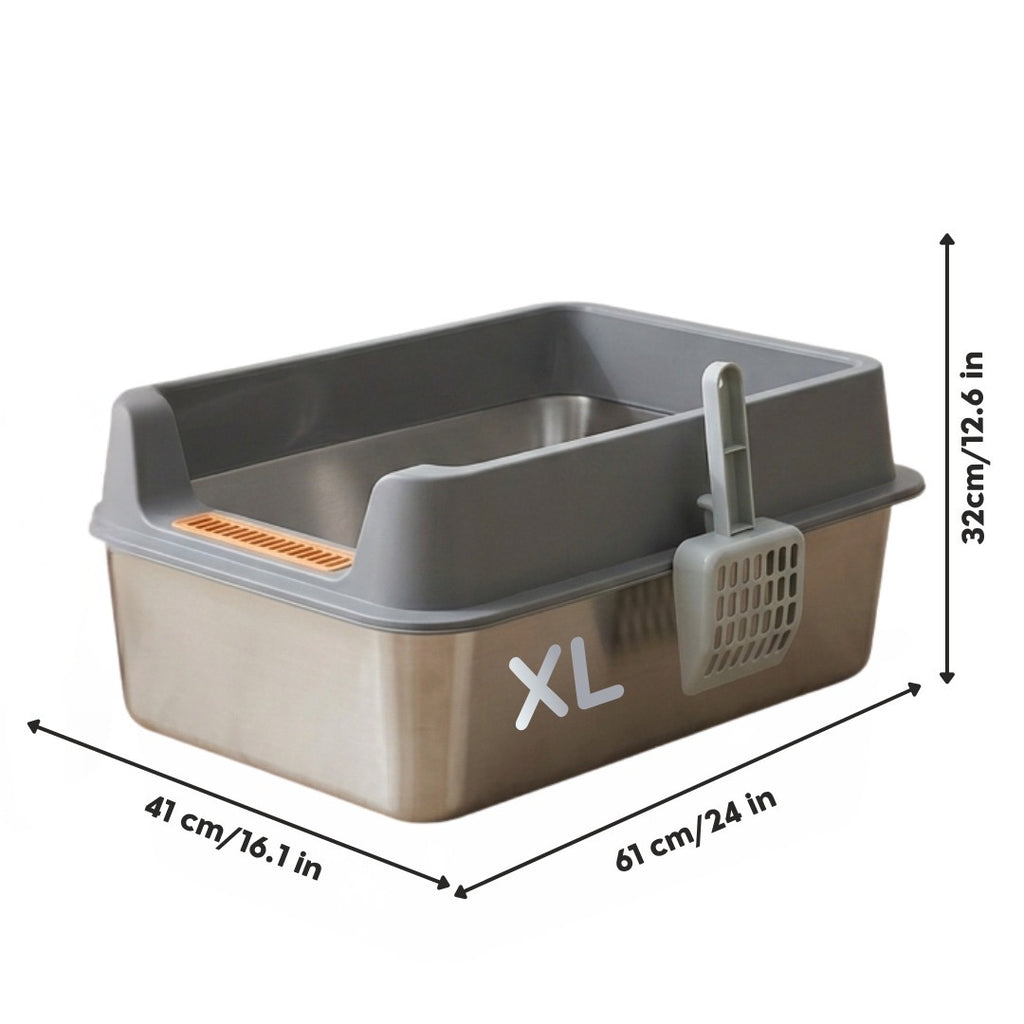 Stainless Steel Cat Litter Box with High Sides & Anti-Splash Guard – Durable, Easy-to-Clean Design