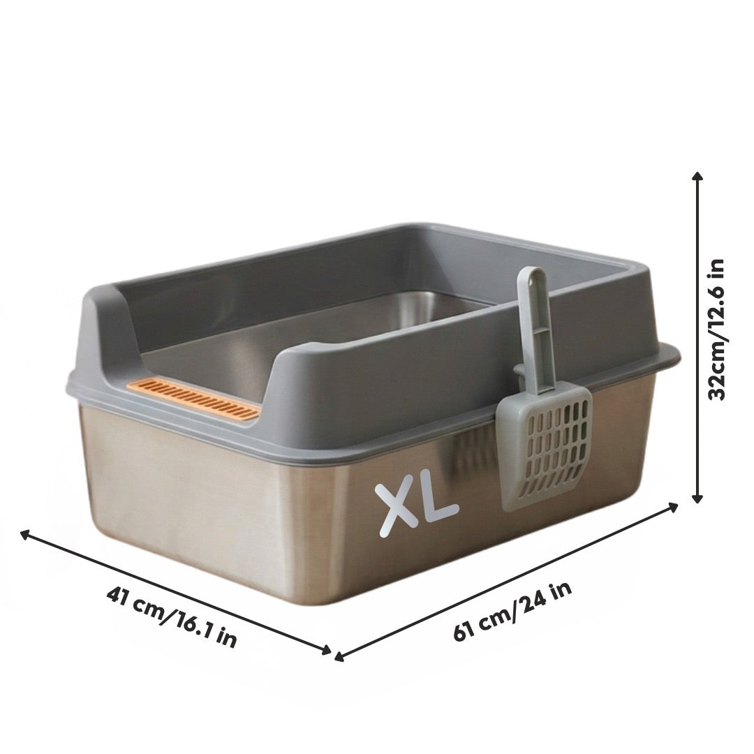 Stainless Steel Cat Litter Box with High Sides & Anti-Splash Guard – Durable, Easy-to-Clean Design