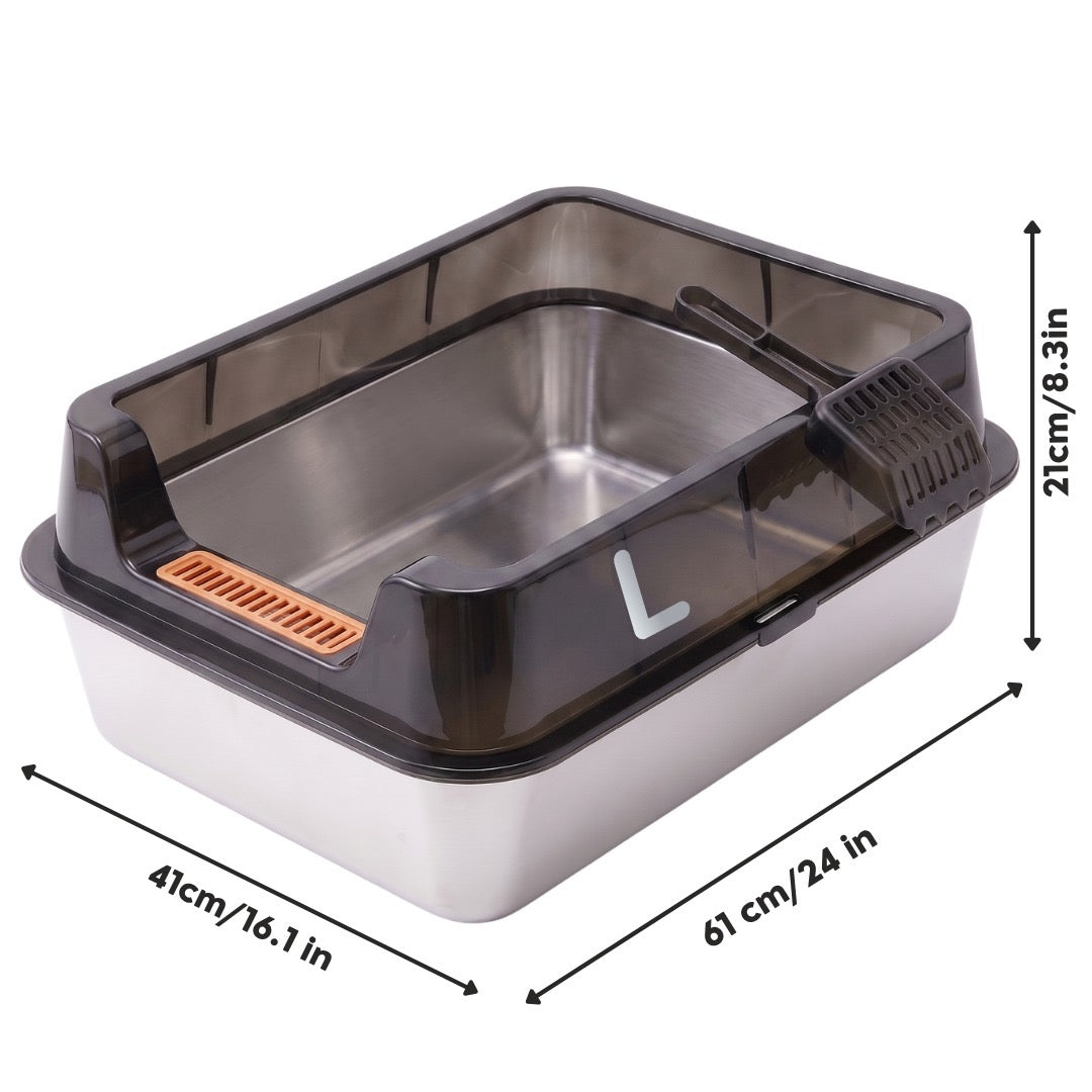 Stainless Steel Cat Litter Box with High Sides & Anti-Splash Guard – Durable, Easy-to-Clean Design