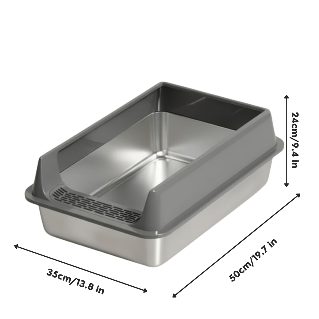 Stainless Steel Cat Litter Box with High Sides & Anti-Splash Guard – Durable, Easy-to-Clean Design