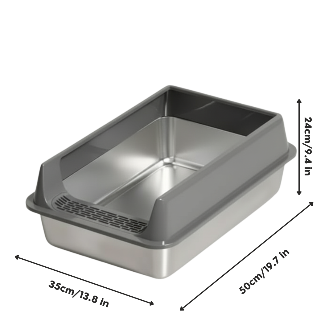 Stainless Steel Cat Litter Box with High Sides & Anti-Splash Guard – Durable, Easy-to-Clean Design
