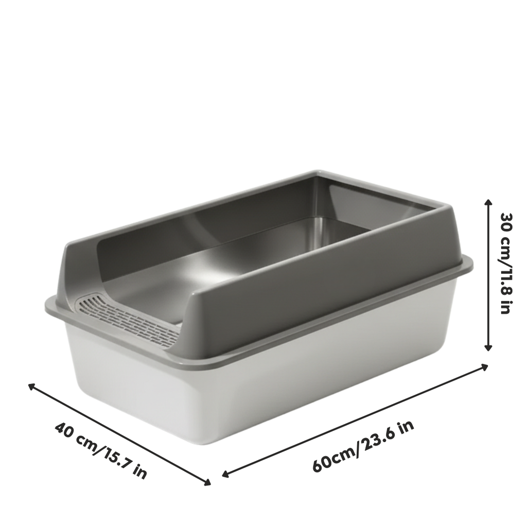 Stainless Steel Cat Litter Box with High Sides & Anti-Splash Guard – Durable, Easy-to-Clean Design