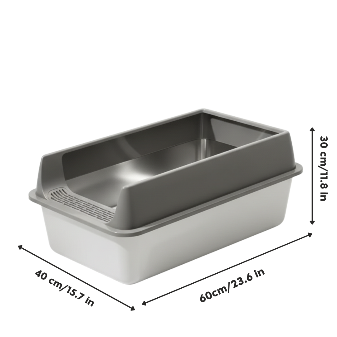 Stainless Steel Cat Litter Box with High Sides & Anti-Splash Guard – Durable, Easy-to-Clean Design
