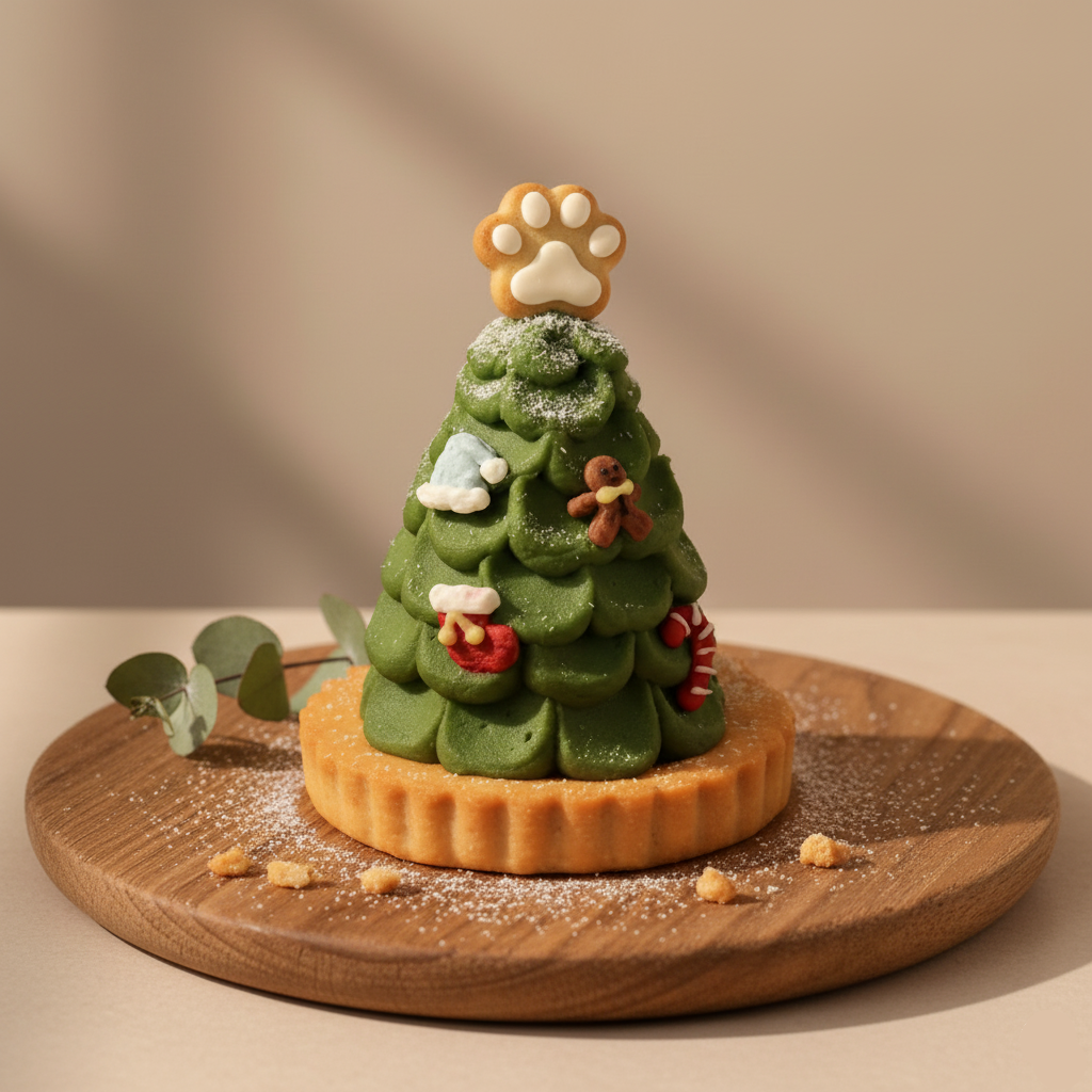 Holiday Pet Cake – Christmas Tree Treat for Dogs & Cats with Paw Cookie Topper